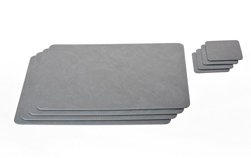 Nikalaz Set of 4 Placemats and 4 Coasters Made of Recycled Leather (18''x13'', Dirty Grey) - Image 2